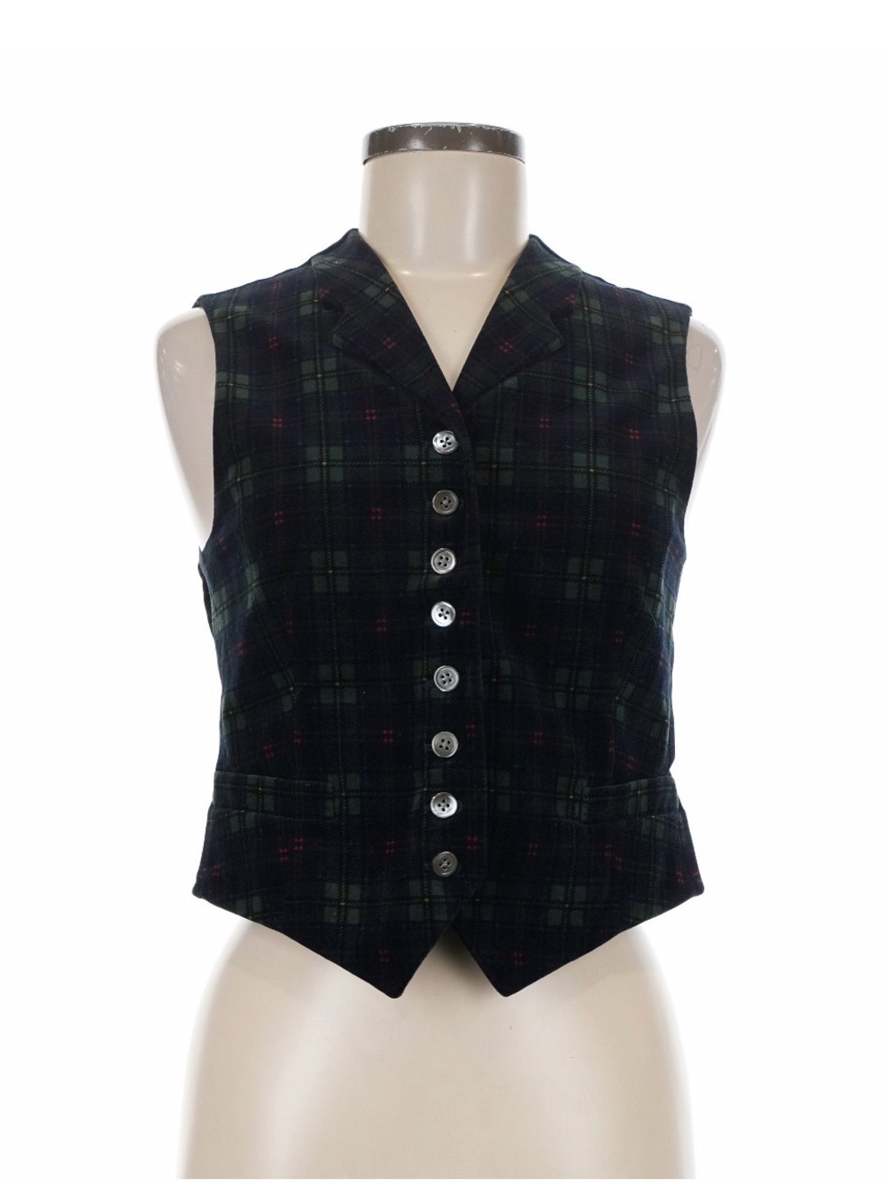 Vintage Ralph Lauren Vest Women’s 6 Cotton Velvet Tuxedo Waistcoat Plaid 90s Y2k - Picture 2 of 5